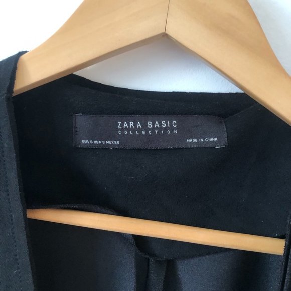 Zara Black Suede Coat Blazer w/ Pockets Sz Small - Picture 4 of 5